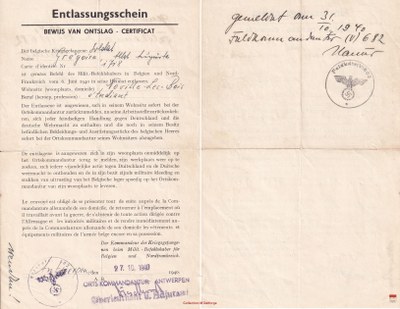 Albert Grégoire - Certificat de décharge