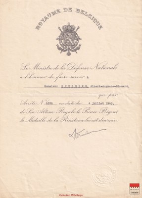 Albert Grégoire - Médaille de la Résistance