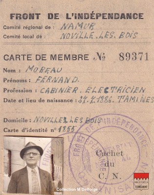 Fernand Moreau - Carte de membre du Front de l'Indépendance