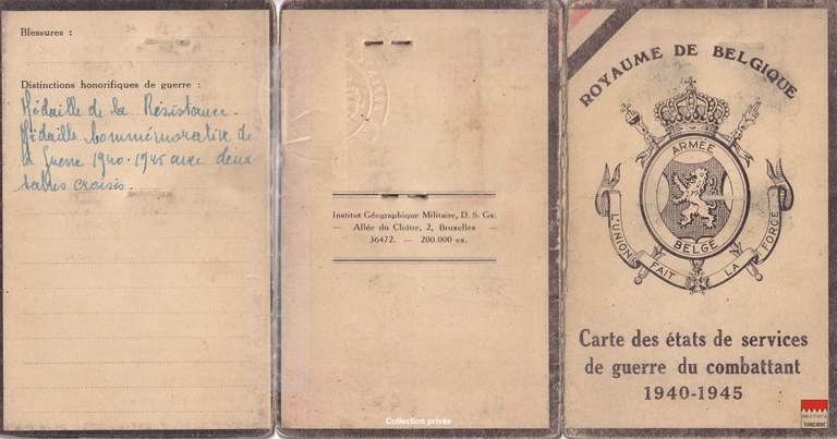 Georges Detry - Carte des états de service du combattant 40-45