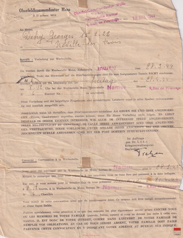 Georges Detry - Convocation de la Werbestelle