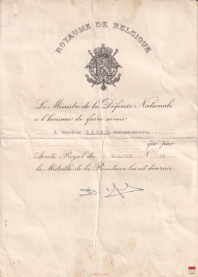 Georges Detry - Médaille de la Résistance