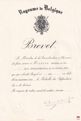 Georges Detry - Médaille de réfractaire
