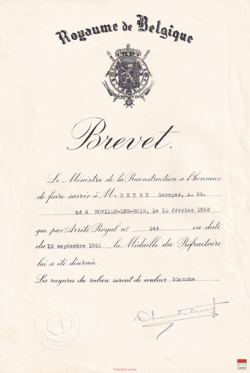 Georges Detry - Médaille de réfractaire