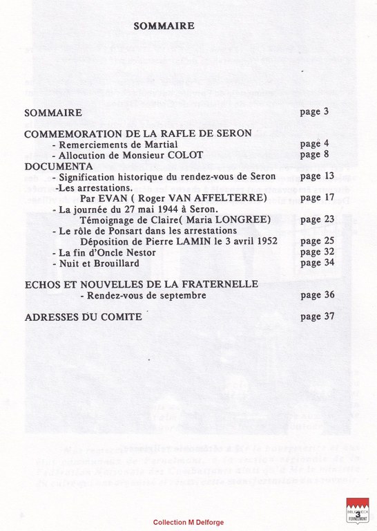 Commémoration de la rafle de Seron - Sommaire