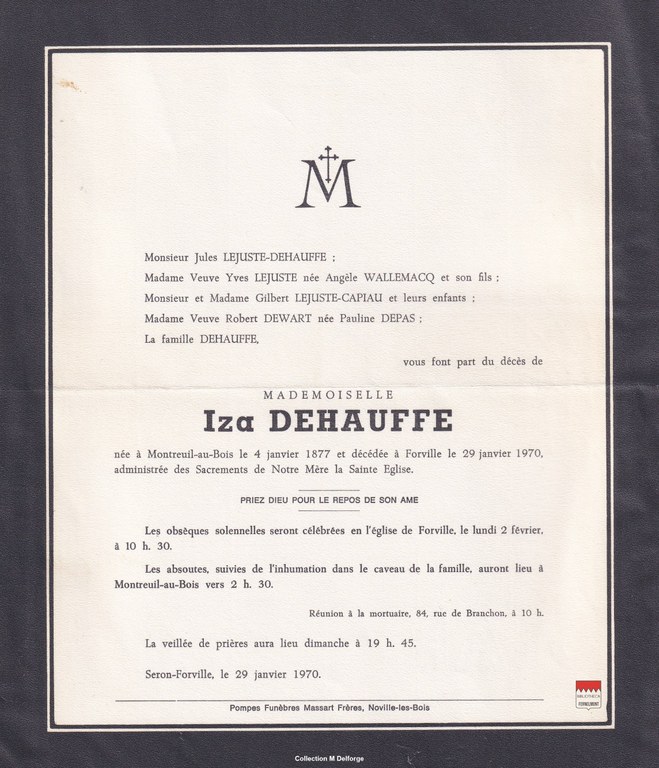 Iza Dehauffe - Faire-part mortuaire